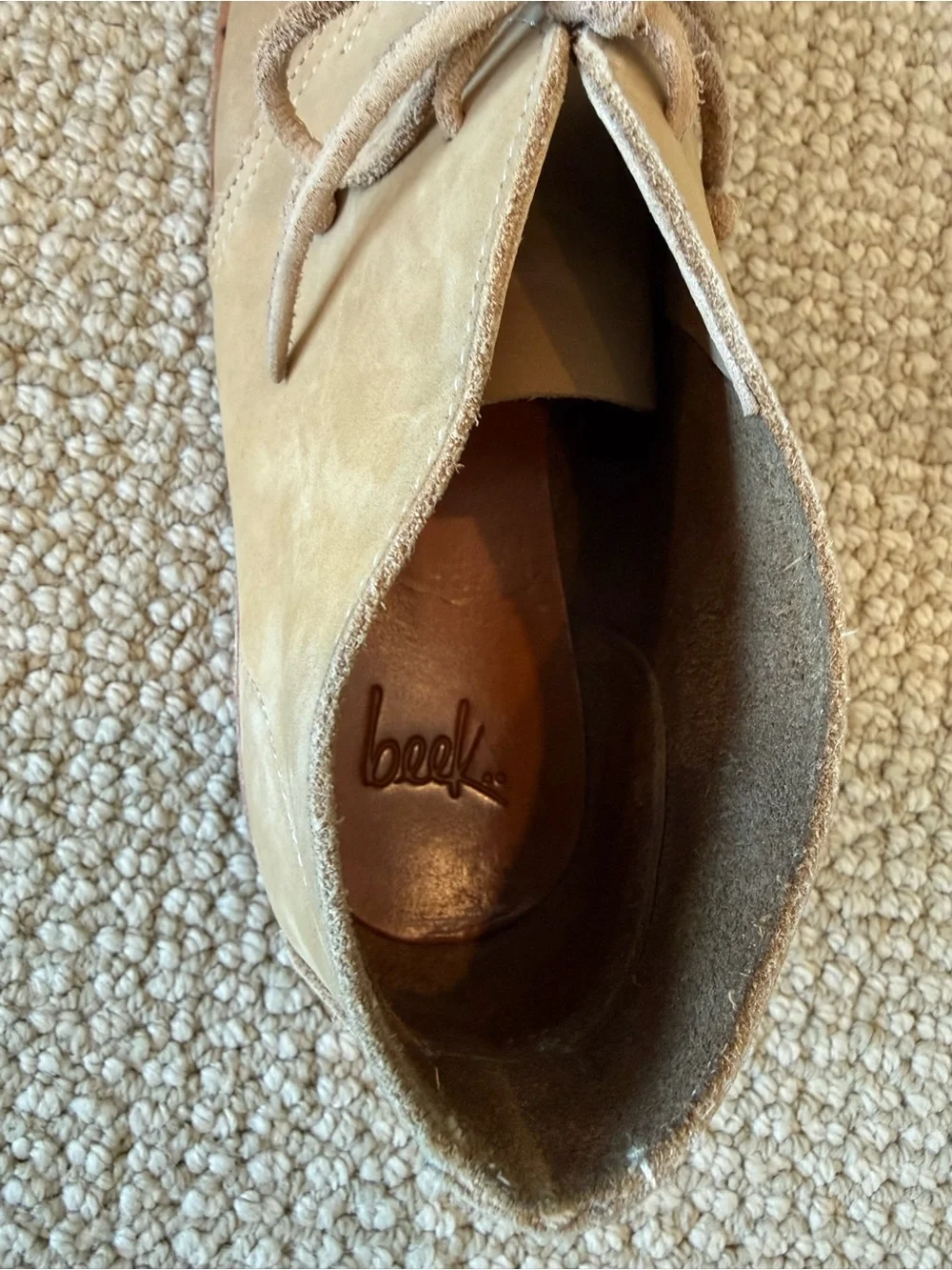 beek Beige Suede Lace-Up Ankle Booties